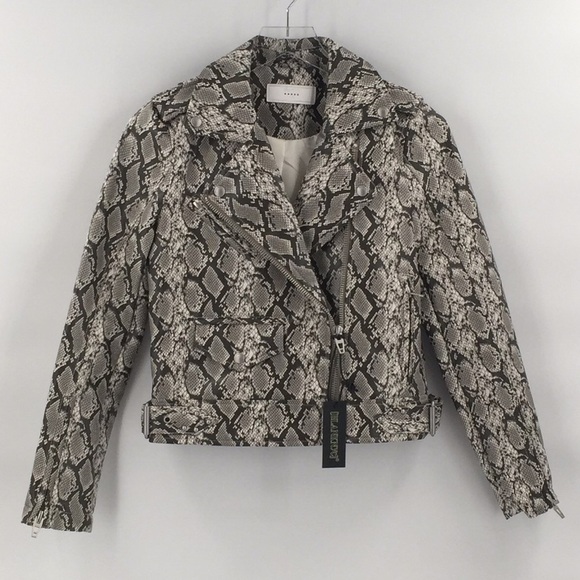 BLANK NYC Moto Jacket Snakeskin Blank NYC cropped Faux Leather black white XS - Picture 4 of 12
